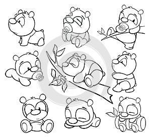 Vector Illustration of a Cute Cartoon Character Panda for you Design and Computer Game. Coloring Book Outline Set